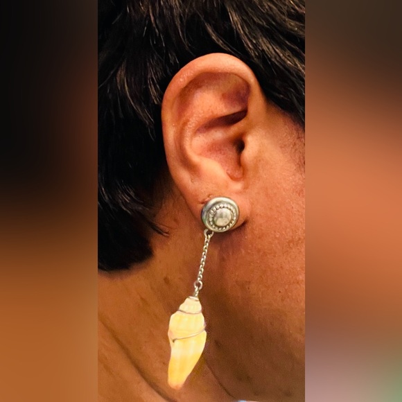 PRADA Shell & Metal Logo Earrings  #1155 - Picture 1 of 6